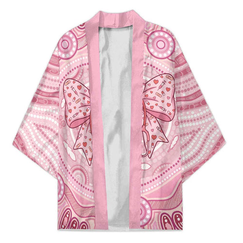 Aussie Nurse Personalised Kimono Pink Stethoscope Coquette Bow Aboriginal Dot Art