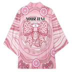 Aussie Nurse Personalised Kimono Pink Stethoscope Coquette Bow Aboriginal Dot Art