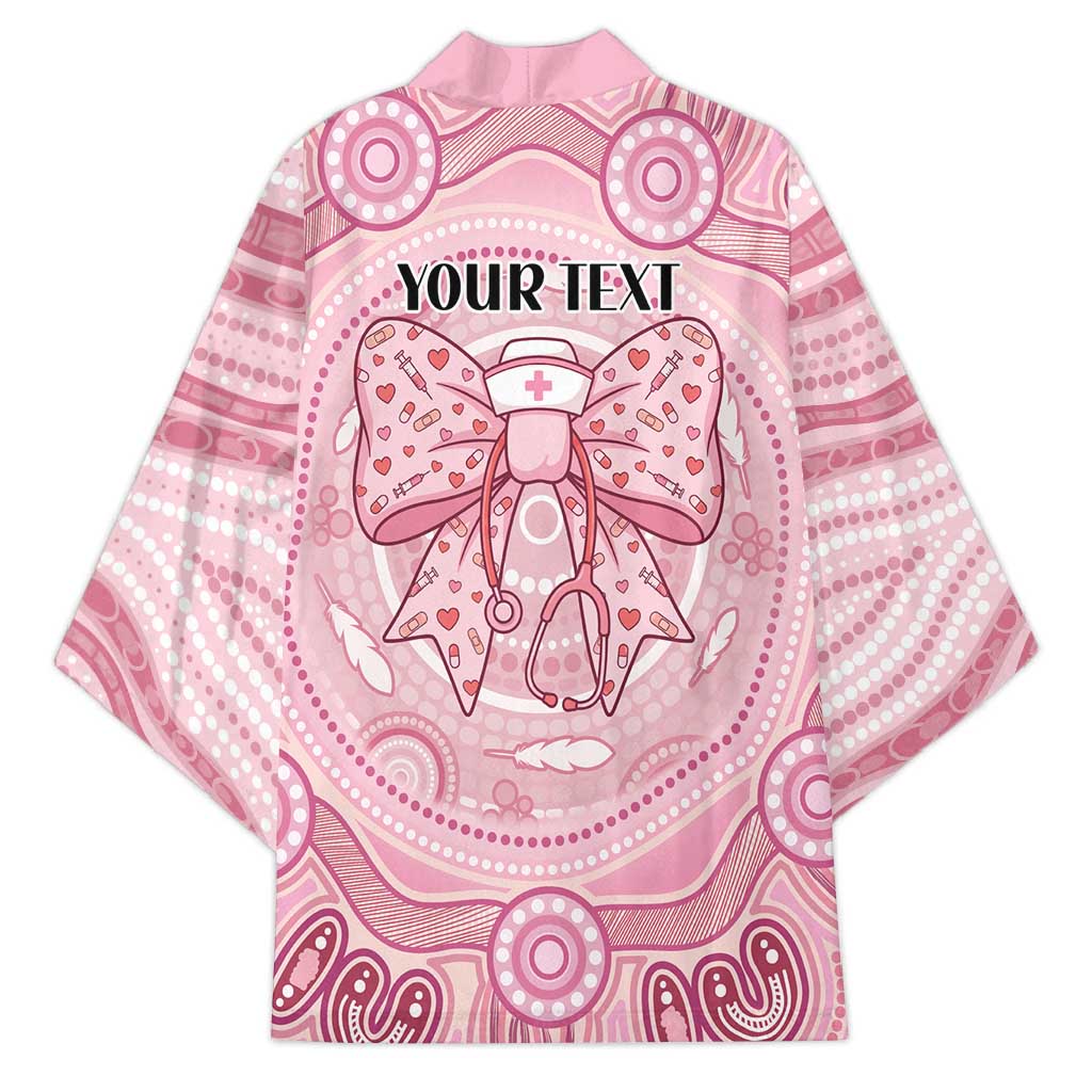 Aussie Nurse Personalised Kimono Pink Stethoscope Coquette Bow Aboriginal Dot Art