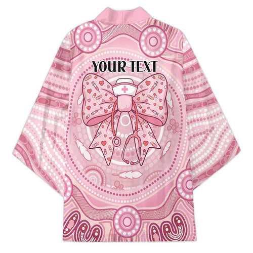 Aussie Nurse Personalised Kimono Pink Stethoscope Coquette Bow Aboriginal Dot Art