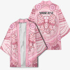Aussie Nurse Personalised Kimono Pink Stethoscope Coquette Bow Aboriginal Dot Art