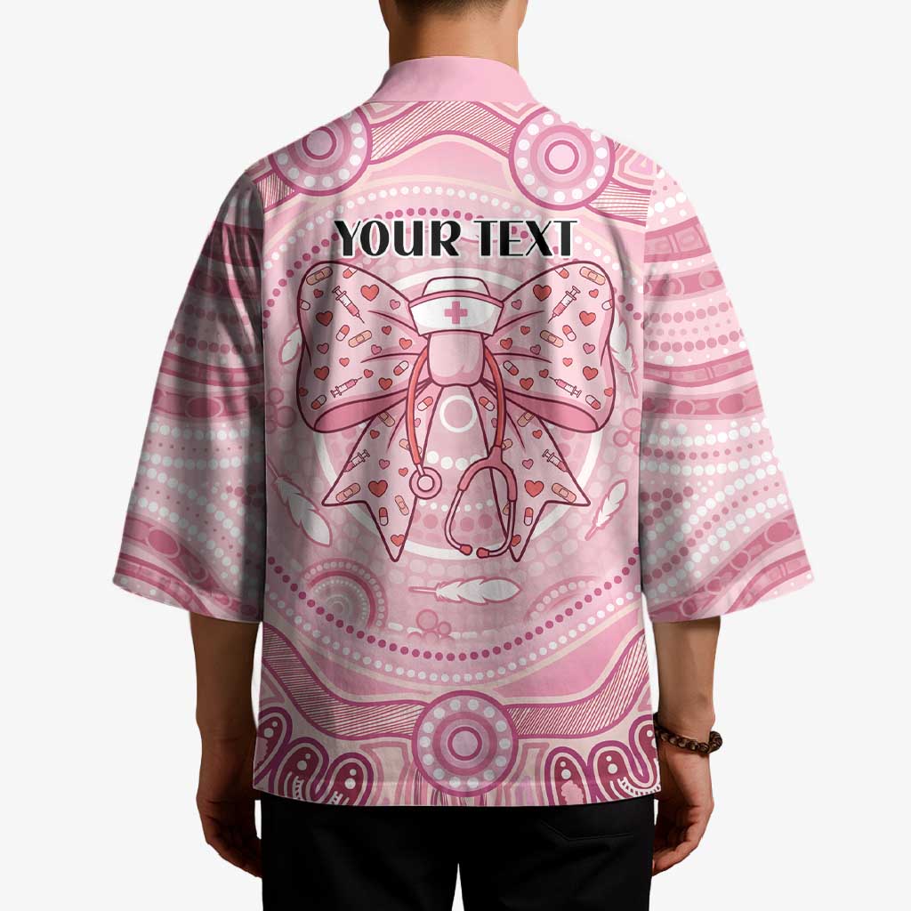 Aussie Nurse Personalised Kimono Pink Stethoscope Coquette Bow Aboriginal Dot Art