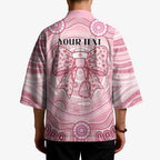 Aussie Nurse Personalised Kimono Pink Stethoscope Coquette Bow Aboriginal Dot Art