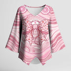 Aussie Nurse Personalised Kimono Sleeve Blouse Pink Stethoscope Coquette Bow Aboriginal Dot Art