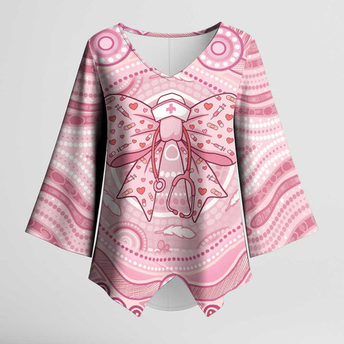 Aussie Nurse Personalised Kimono Sleeve Blouse Pink Stethoscope Coquette Bow Aboriginal Dot Art