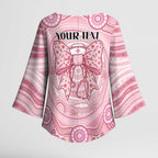Aussie Nurse Personalised Kimono Sleeve Blouse Pink Stethoscope Coquette Bow Aboriginal Dot Art