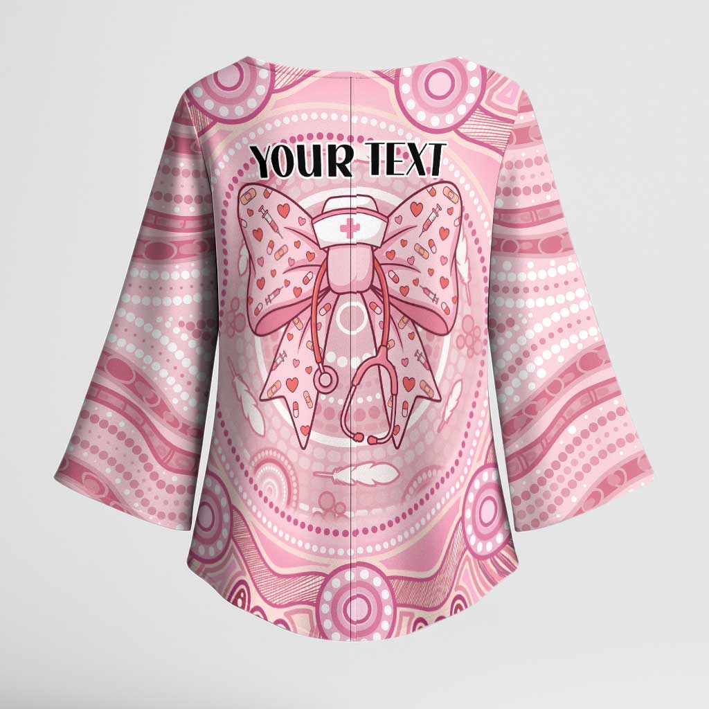 Aussie Nurse Personalised Kimono Sleeve Blouse Pink Stethoscope Coquette Bow Aboriginal Dot Art