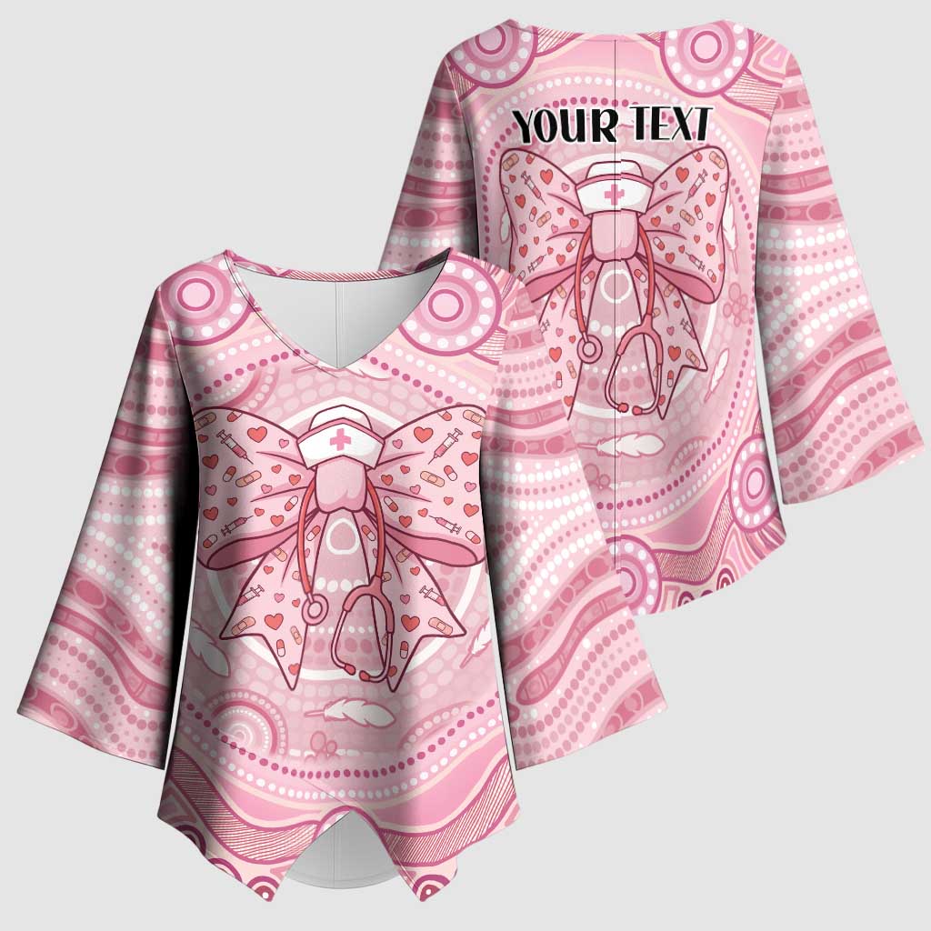 Aussie Nurse Personalised Kimono Sleeve Blouse Pink Stethoscope Coquette Bow Aboriginal Dot Art