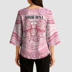 Aussie Nurse Personalised Kimono Sleeve Blouse Pink Stethoscope Coquette Bow Aboriginal Dot Art