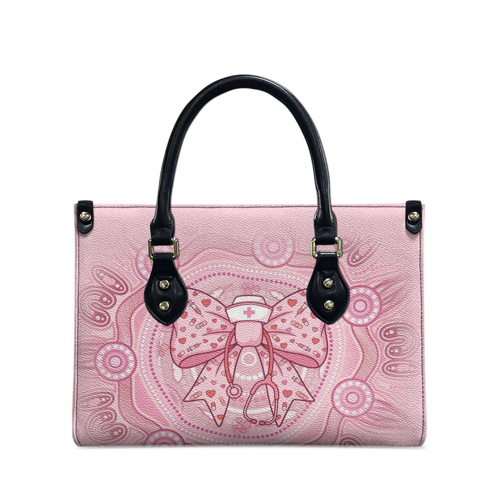 Aussie Nurse Leather Bag Pink Stethoscope Coquette Bow Aboriginal Dot Art