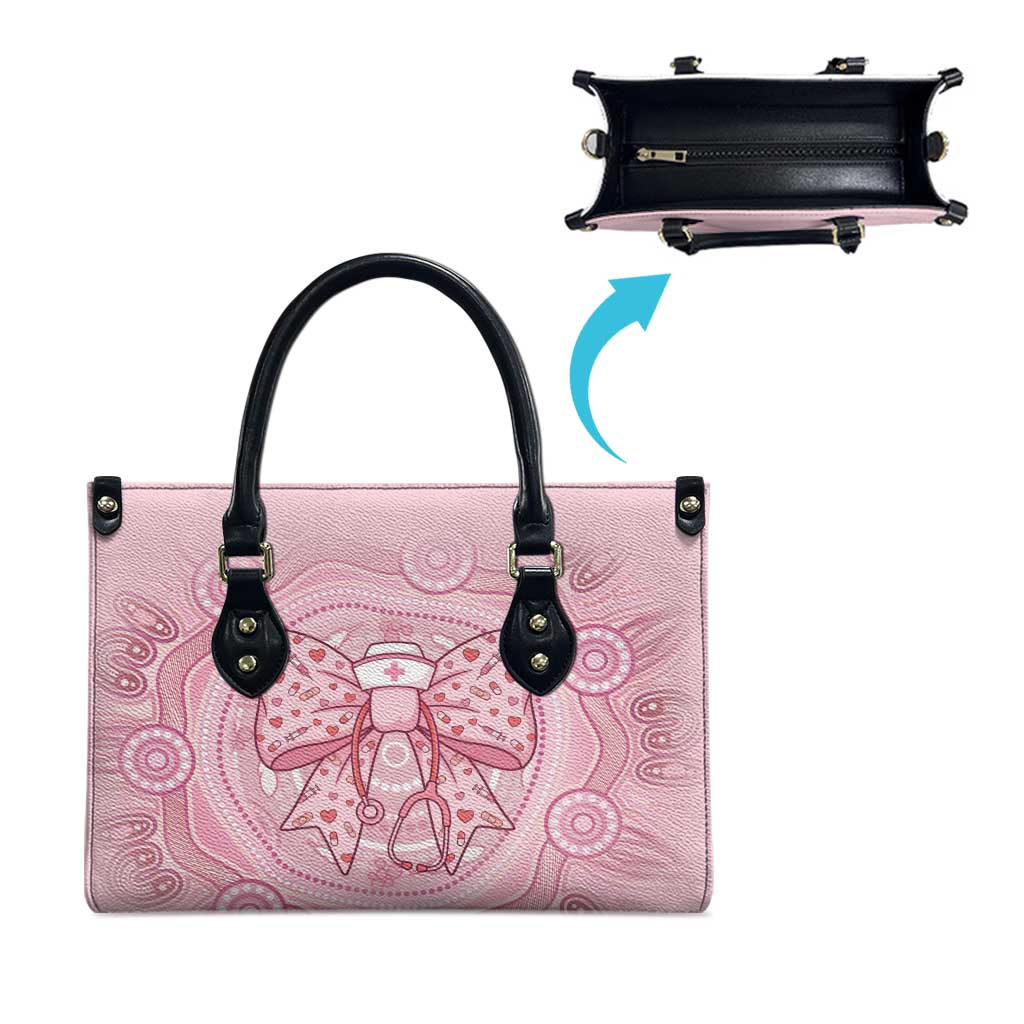 Aussie Nurse Leather Bag Pink Stethoscope Coquette Bow Aboriginal Dot Art