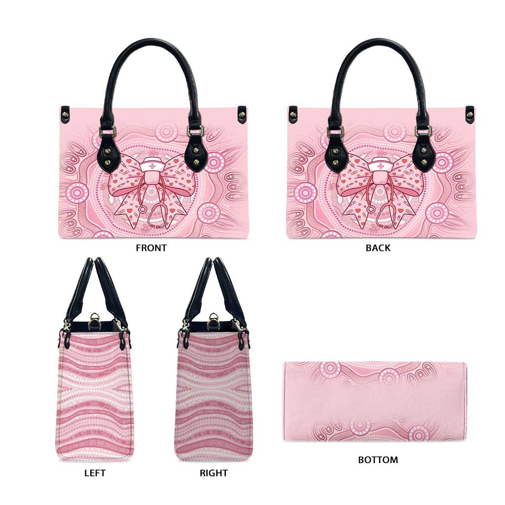 Aussie Nurse Leather Bag Pink Stethoscope Coquette Bow Aboriginal Dot Art