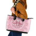 Aussie Nurse Leather Tote Bag Pink Stethoscope Coquette Bow Aboriginal Dot Art