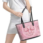 Aussie Nurse Leather Tote Bag Pink Stethoscope Coquette Bow Aboriginal Dot Art