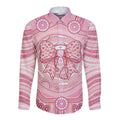 Aussie Nurse Personalised Long Sleeve Button Shirt Pink Stethoscope Coquette Bow Aboriginal Dot Art