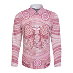 Aussie Nurse Personalised Long Sleeve Button Shirt Pink Stethoscope Coquette Bow Aboriginal Dot Art