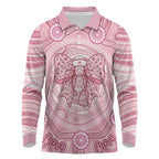 Aussie Nurse Personalised Long Sleeve Polo Shirt Pink Stethoscope Coquette Bow Aboriginal Dot Art