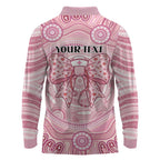 Aussie Nurse Personalised Long Sleeve Polo Shirt Pink Stethoscope Coquette Bow Aboriginal Dot Art