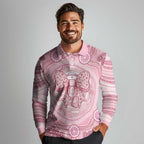 Aussie Nurse Personalised Long Sleeve Polo Shirt Pink Stethoscope Coquette Bow Aboriginal Dot Art