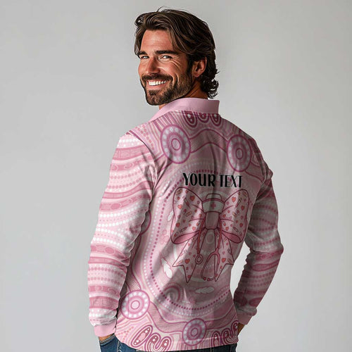 Aussie Nurse Personalised Long Sleeve Polo Shirt Pink Stethoscope Coquette Bow Aboriginal Dot Art