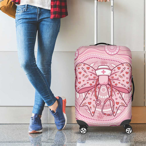 Aussie Nurse Luggage Cover Pink Stethoscope Coquette Bow Aboriginal Dot Art