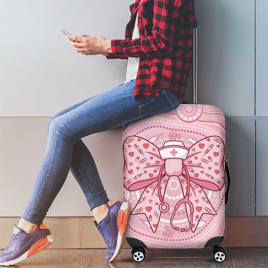Aussie Nurse Luggage Cover Pink Stethoscope Coquette Bow Aboriginal Dot Art