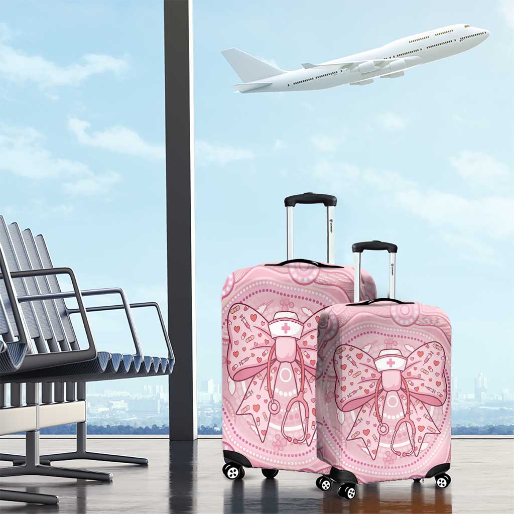 Aussie Nurse Luggage Cover Pink Stethoscope Coquette Bow Aboriginal Dot Art