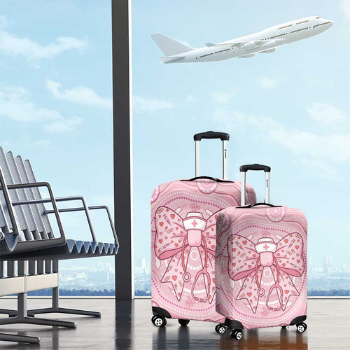 Aussie Nurse Luggage Cover Pink Stethoscope Coquette Bow Aboriginal Dot Art