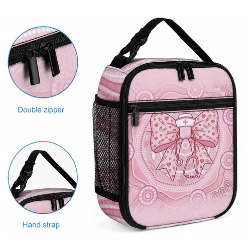 Aussie Nurse Lunch Bag Pink Stethoscope Coquette Bow Aboriginal Dot Art