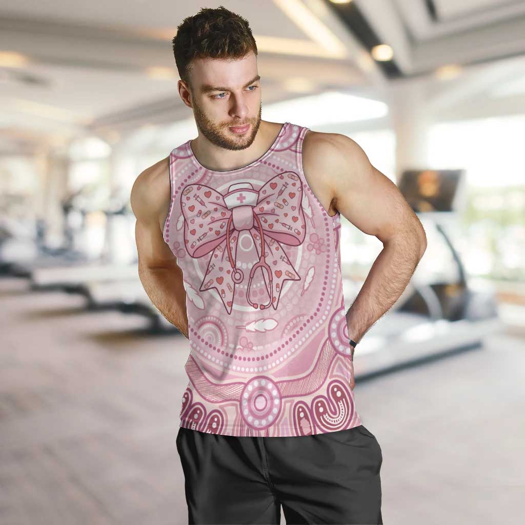 Aussie Nurse Personalised Men Tank Top Pink Stethoscope Coquette Bow Aboriginal Dot Art