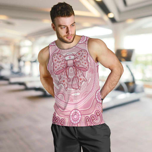 Aussie Nurse Personalised Men Tank Top Pink Stethoscope Coquette Bow Aboriginal Dot Art