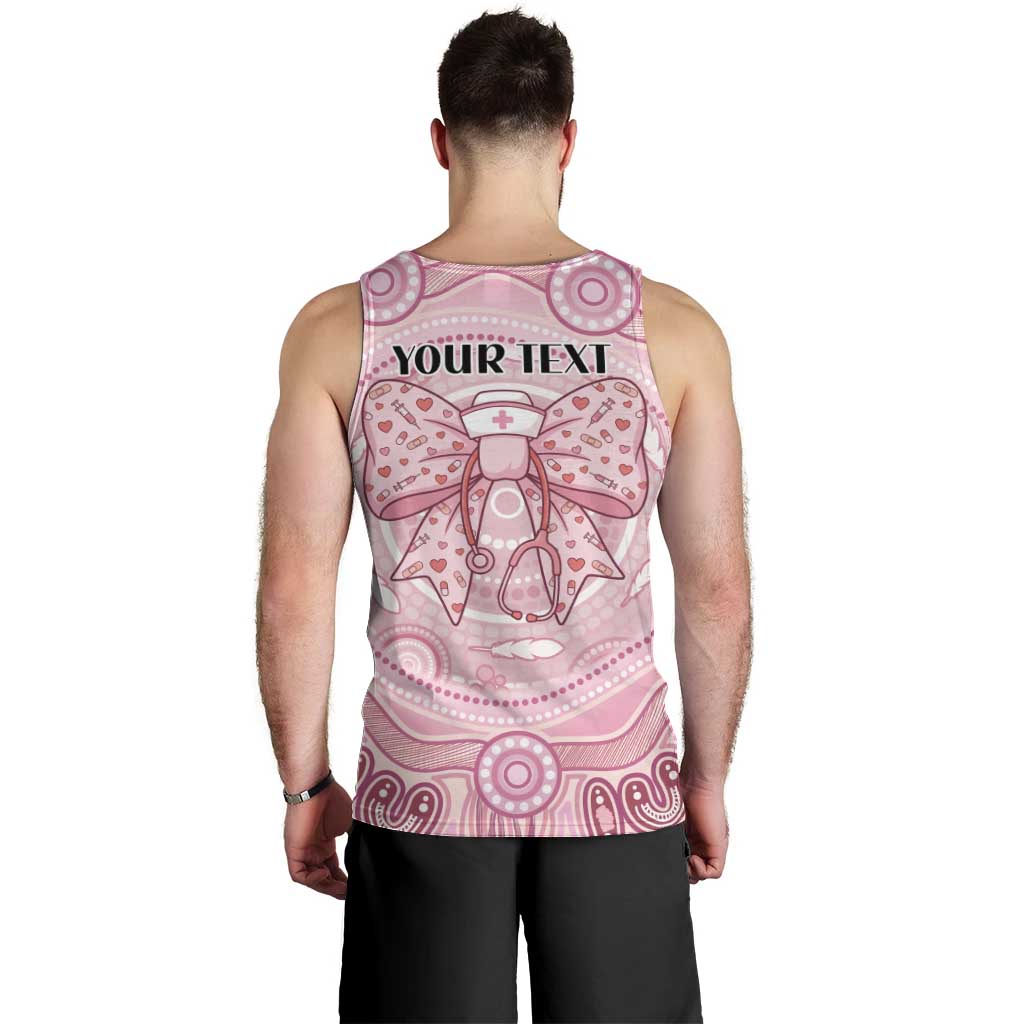 Aussie Nurse Personalised Men Tank Top Pink Stethoscope Coquette Bow Aboriginal Dot Art