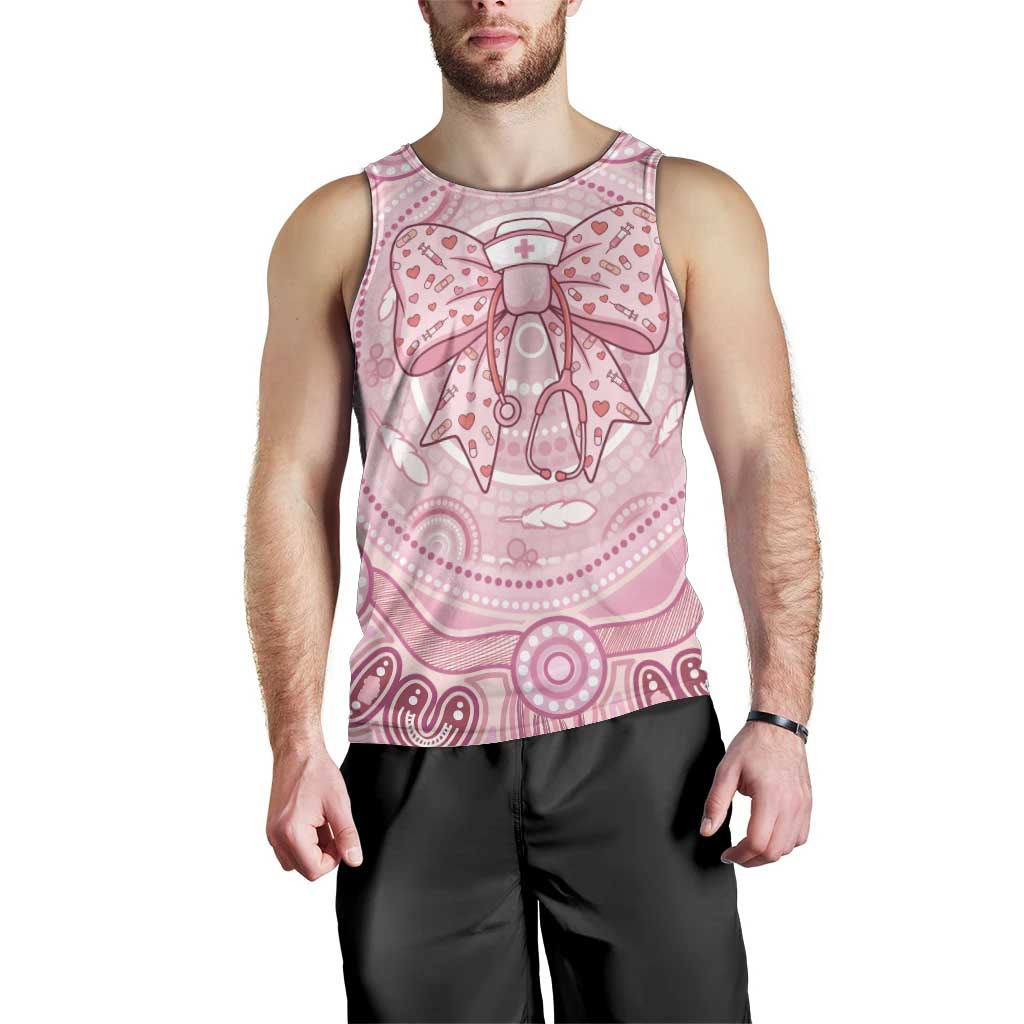 Aussie Nurse Personalised Men Tank Top Pink Stethoscope Coquette Bow Aboriginal Dot Art