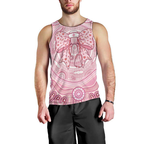 Aussie Nurse Personalised Men Tank Top Pink Stethoscope Coquette Bow Aboriginal Dot Art