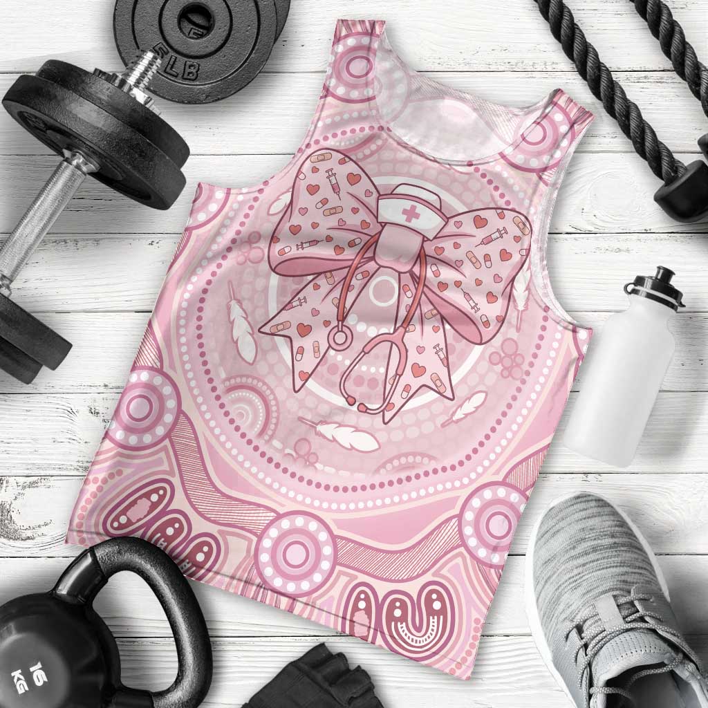 Aussie Nurse Personalised Men Tank Top Pink Stethoscope Coquette Bow Aboriginal Dot Art