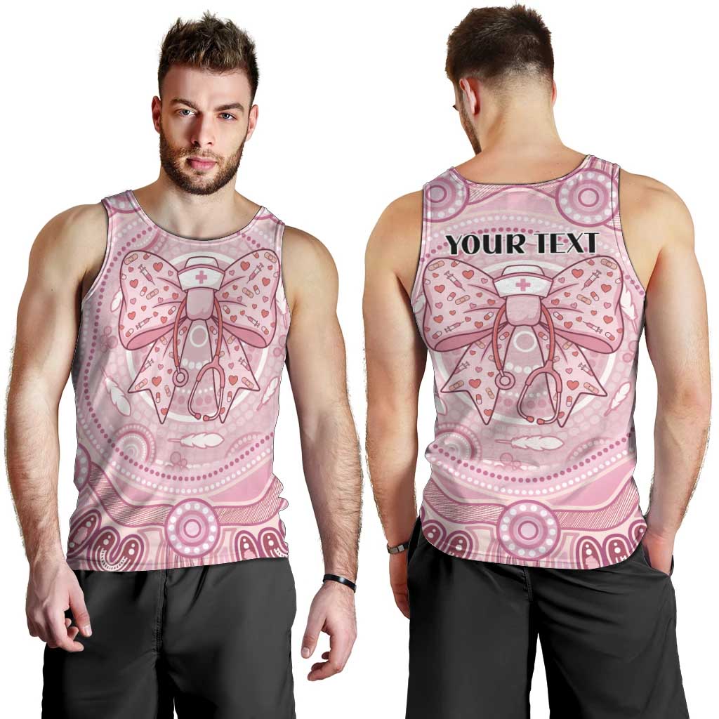 Aussie Nurse Personalised Men Tank Top Pink Stethoscope Coquette Bow Aboriginal Dot Art