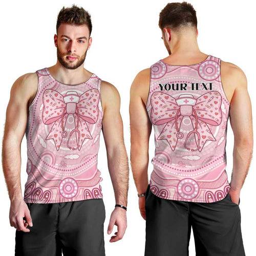 Aussie Nurse Personalised Men Tank Top Pink Stethoscope Coquette Bow Aboriginal Dot Art