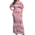 Aussie Nurse Personalised Off Shoulder Maxi Dress Pink Stethoscope Coquette Bow Aboriginal Dot Art