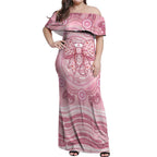 Aussie Nurse Personalised Off Shoulder Maxi Dress Pink Stethoscope Coquette Bow Aboriginal Dot Art