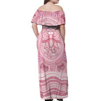 Aussie Nurse Personalised Off Shoulder Maxi Dress Pink Stethoscope Coquette Bow Aboriginal Dot Art