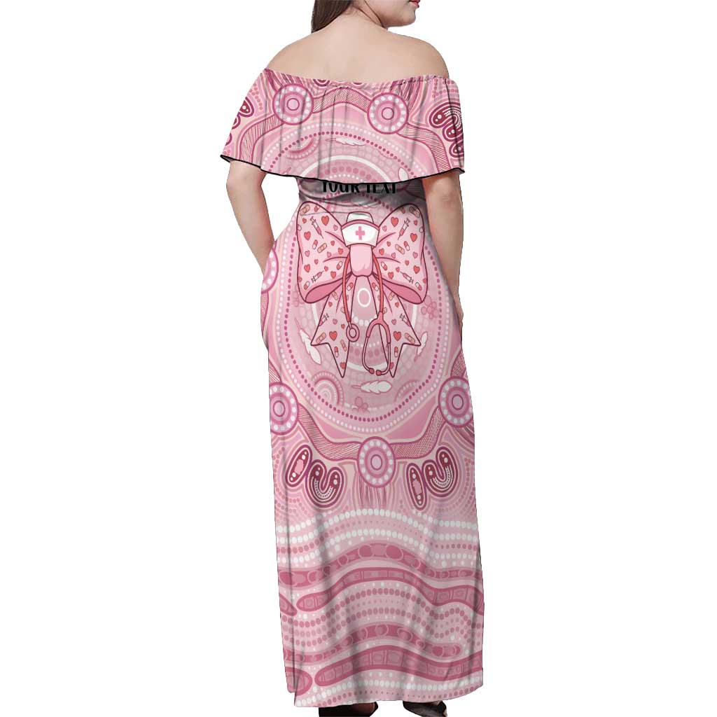 Aussie Nurse Personalised Off Shoulder Maxi Dress Pink Stethoscope Coquette Bow Aboriginal Dot Art