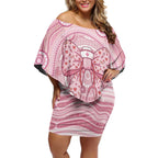 Aussie Nurse Personalised Off Shoulder Short Dress Pink Stethoscope Coquette Bow Aboriginal Dot Art