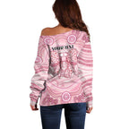 Aussie Nurse Personalised Off Shoulder Sweater Pink Stethoscope Coquette Bow Aboriginal Dot Art
