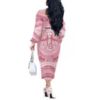 Aussie Nurse Personalised Off The Shoulder Long Sleeve Dress Pink Stethoscope Coquette Bow Aboriginal Dot Art