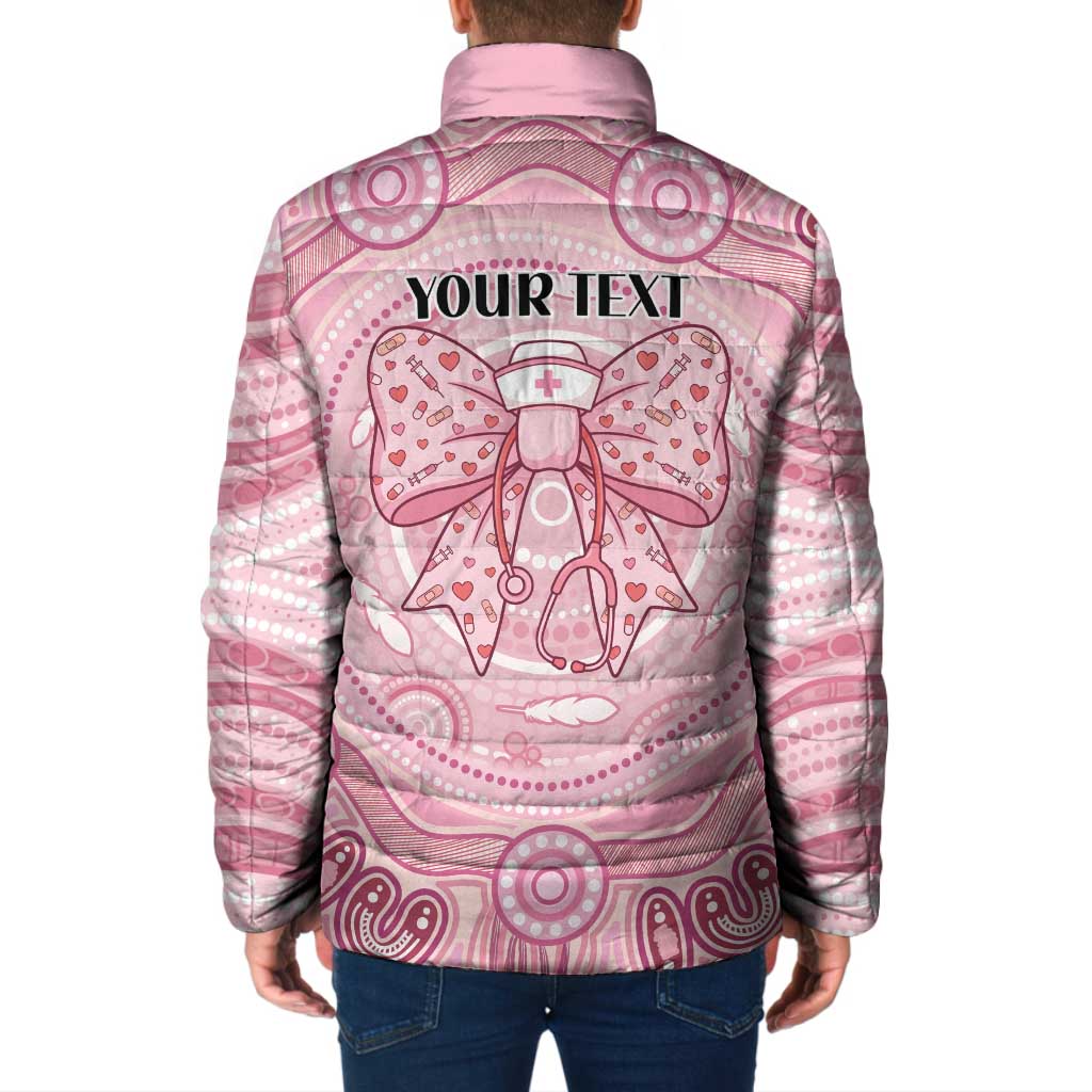 Aussie Nurse Personalised Padded Jacket Pink Stethoscope Coquette Bow Aboriginal Dot Art