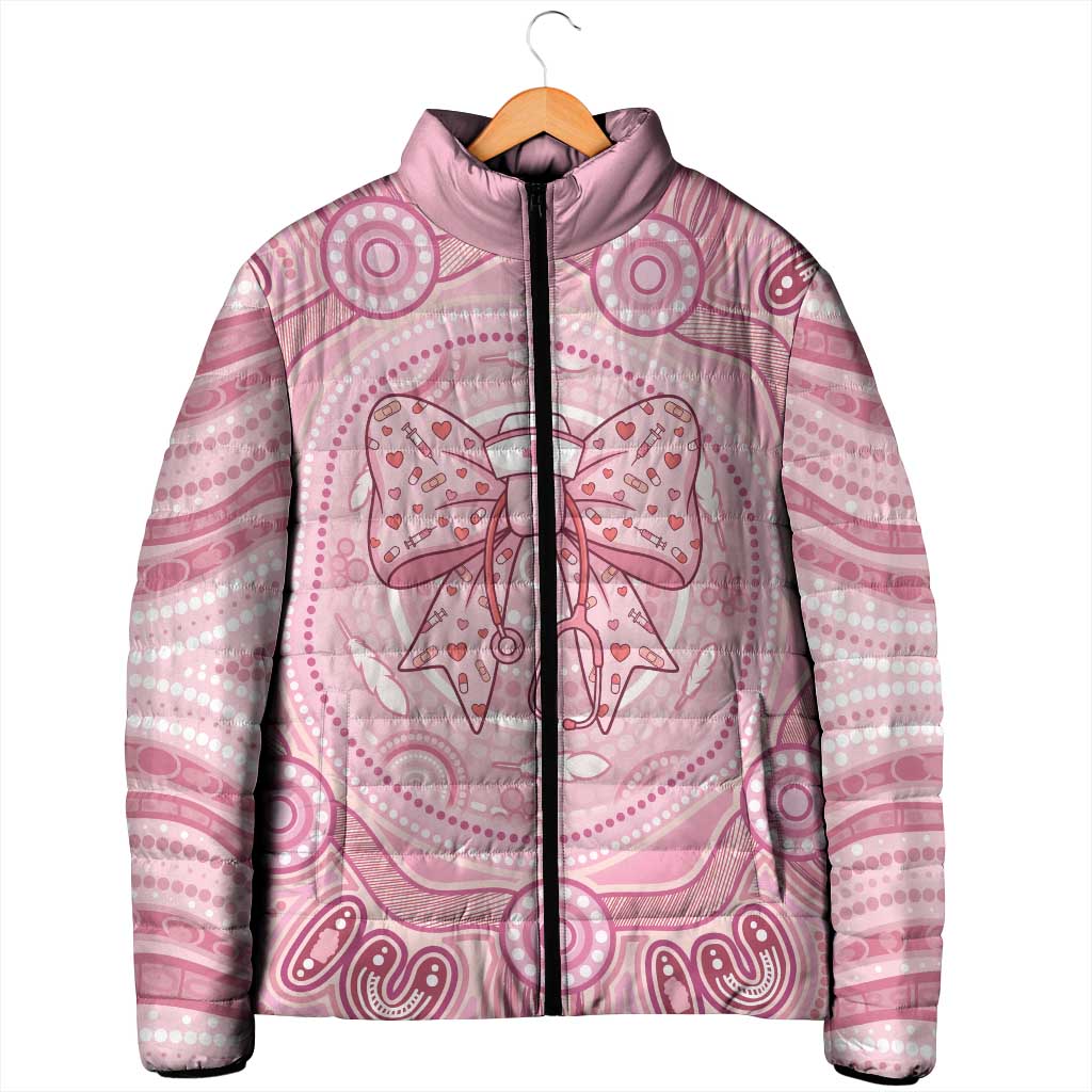 Aussie Nurse Personalised Padded Jacket Pink Stethoscope Coquette Bow Aboriginal Dot Art