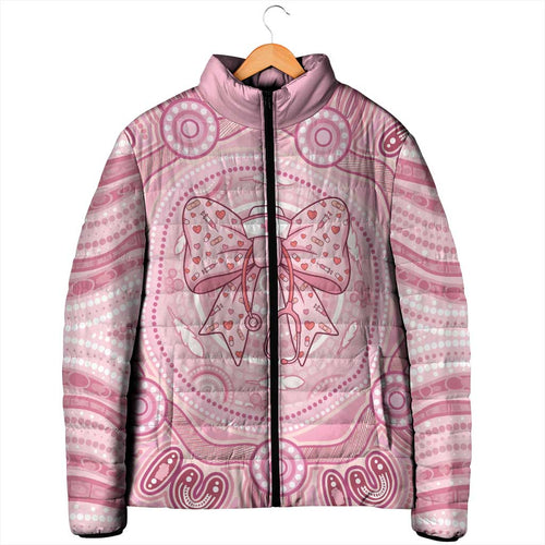 Aussie Nurse Personalised Padded Jacket Pink Stethoscope Coquette Bow Aboriginal Dot Art