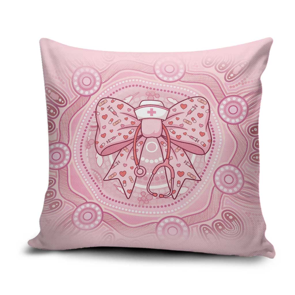 Aussie Nurse Pillow Cover Pink Stethoscope Coquette Bow Aboriginal Dot Art