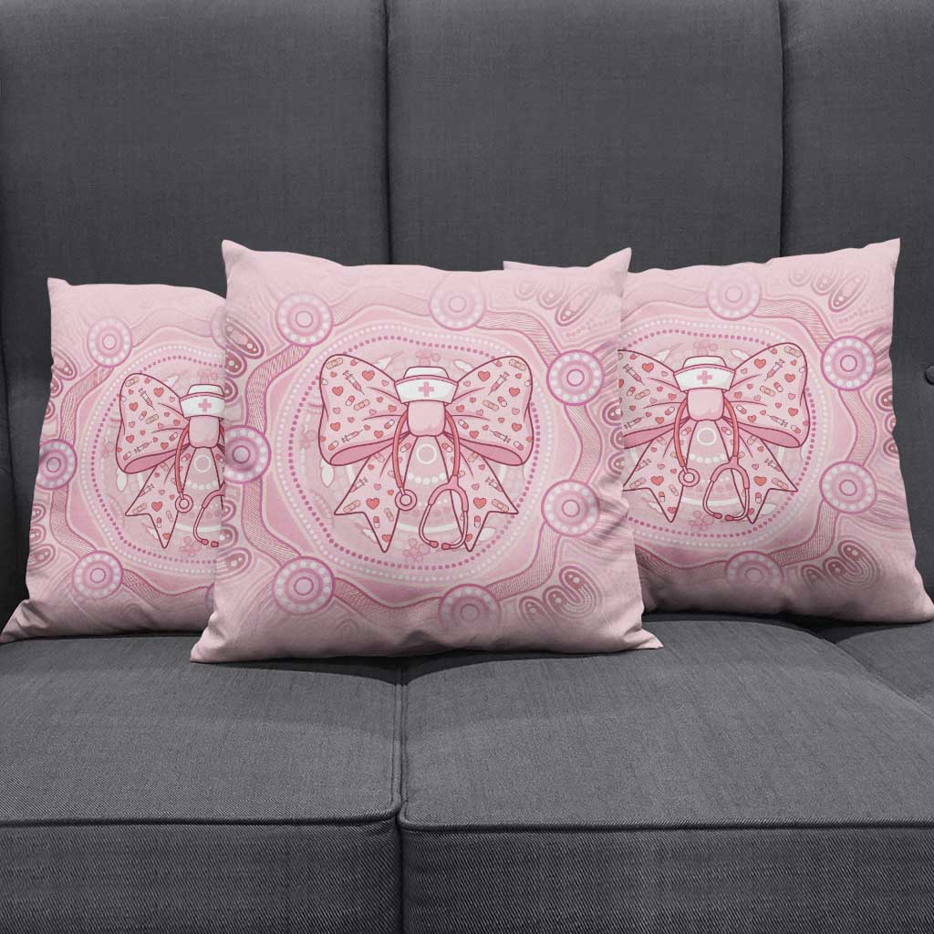 Aussie Nurse Pillow Cover Pink Stethoscope Coquette Bow Aboriginal Dot Art