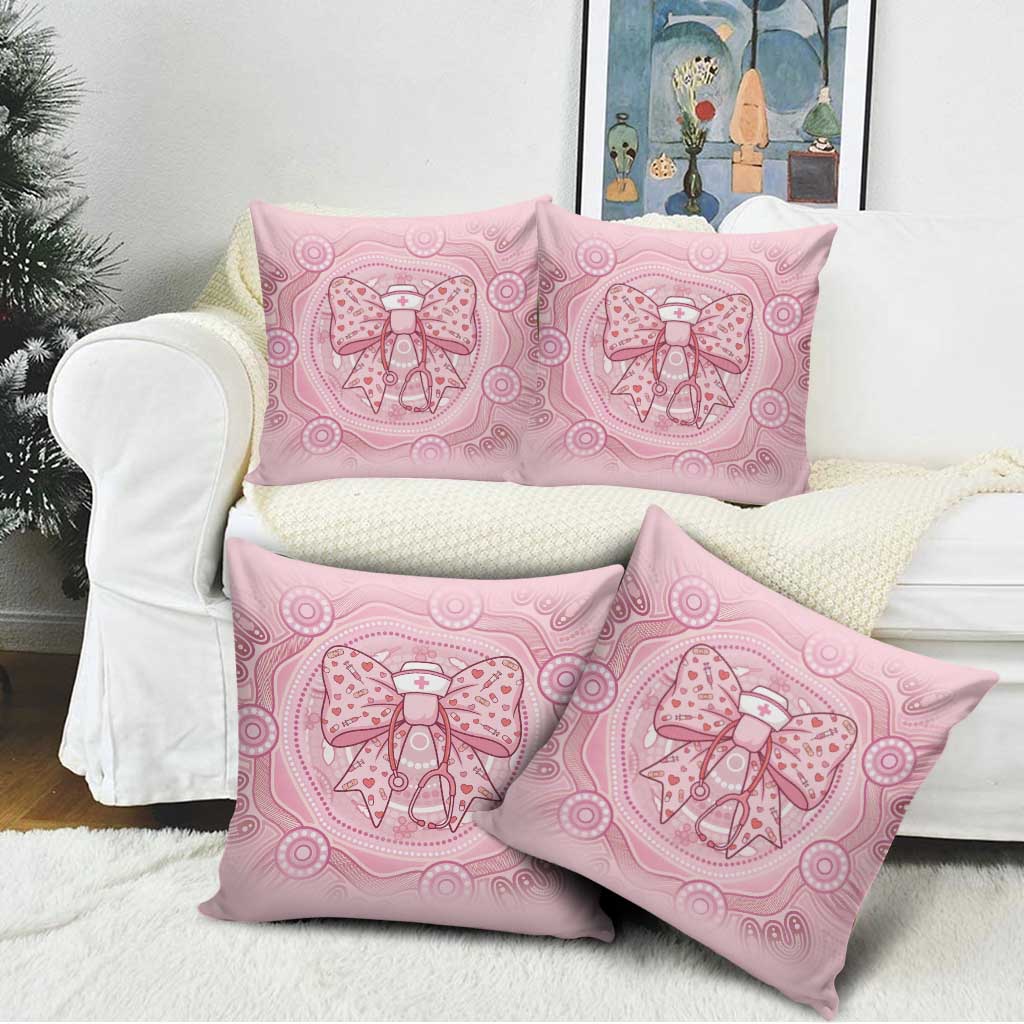 Aussie Nurse Pillow Cover Pink Stethoscope Coquette Bow Aboriginal Dot Art